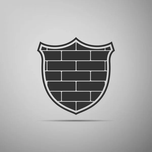 Bouclier avec icône murale en brique de cybersécurité isolée sur fond gris. Symbole de protection des données Logo pare-feu. Protection du réseau. Design plat. Illustration vectorielle — Image vectorielle