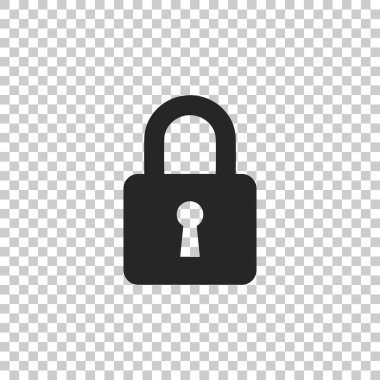 Saydam arka plan üzerinde izole kilit simgesi. Düz tasarım. Vektör çizim