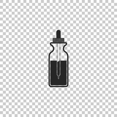 Bir pipet ile cam şişe. Bir pipet içinde ve şeffaf arka plan üzerinde izole kapalı kapak simgesi ile şişe. Medikal ve kozmetik ürün kapsayıcısı. Düz tasarım. Vektör çizim