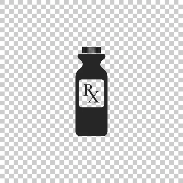 药丸瓶与 rx 标志和药丸图标隔离在透明的背景。药学设计。rx 作为药瓶上的处方符号。扁平设计。矢量插图 — 图库矢量图片