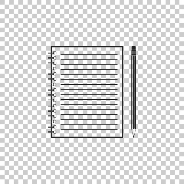 Leeres Notizbuch und Bleistift mit Radiergummi-Symbol auf transparentem Hintergrund. flache Bauweise. Vektorillustration — Stockvektor