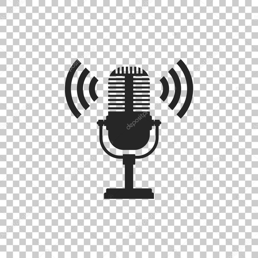 Microphone icon isolated on transparent background. On air radio mic microphone. Speaker sign. Flat design. Vector Illustration