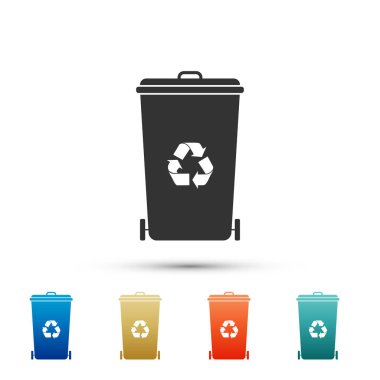 Geri dönüşüm kutusu geri dönüşüm sembolü simgesi beyaz arka plan üzerinde izole. Çöp kutusu simgesini. Çöp kutusu işareti. Geri dönüşüm sepet simgesi. Öğeleri renk simgeleri ayarlayın. Vektör çizim