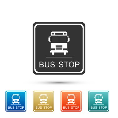 Beyaz arka plan üzerinde izole otobüs dur işareti. Öğeleri renk simgeleri ayarlayın. Vektör çizim