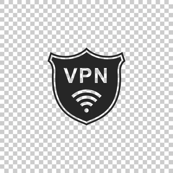 Shield with VPN and WiFi wireless internet network symbol icon isolated on transparent background. VPN protect safety concept. Virtual private network for security. Flat design. Vector Illustration — Stock Vector