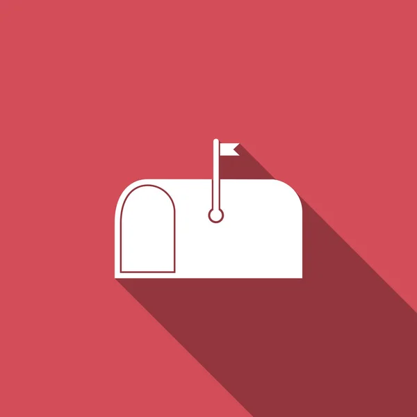 Poštovní box ikona izolované s dlouhý stín. Poštovní schránky ikonu. Poštovní schránky na stožár s vlajkou. Plochý design. Vektorové ilustrace — Stockový vektor