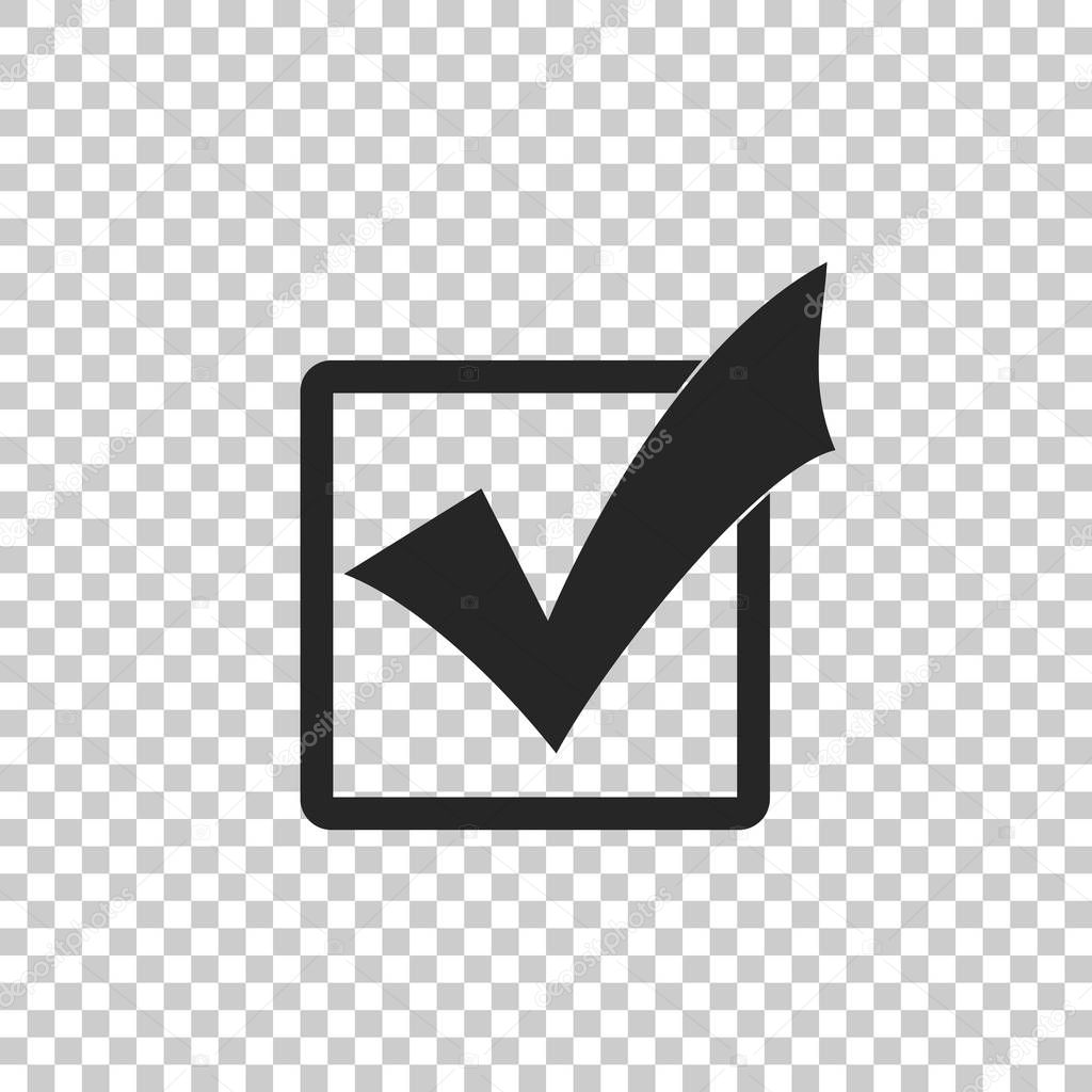 Check mark in a box icon isolated on transparent background. Tick symbol. Check list button sign. Flat design. Vector Illustration