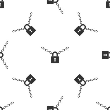 Metal zincir ve kilit simgesi izole Dikişsiz desen beyaz arka plan üzerinde. Asma kilit ve çelik zincir. Düz tasarım. Vektör çizim