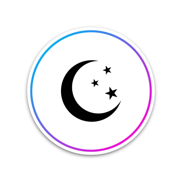Ícone Lua e estrelas isolado no fundo branco. Botão branco do círculo. Ilustração vetorial —  Vetores de Stock