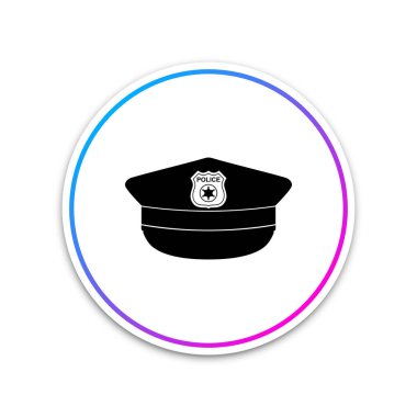 Beyaz arka plan üzerinde izole palaska simgesi olan polis şapkası. Polis bir işareti şapka. Beyaz daire düğmesi. Vektör çizim