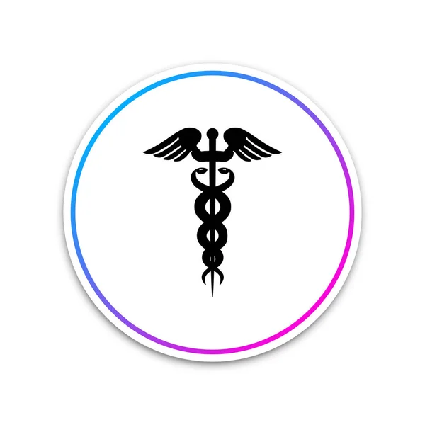卡杜库斯医学符号图标隔离在白色背景。医学和保健概念。标志为药店或药品, 药房蛇的标志。圆圈白色按钮。矢量插图 — 图库矢量图片