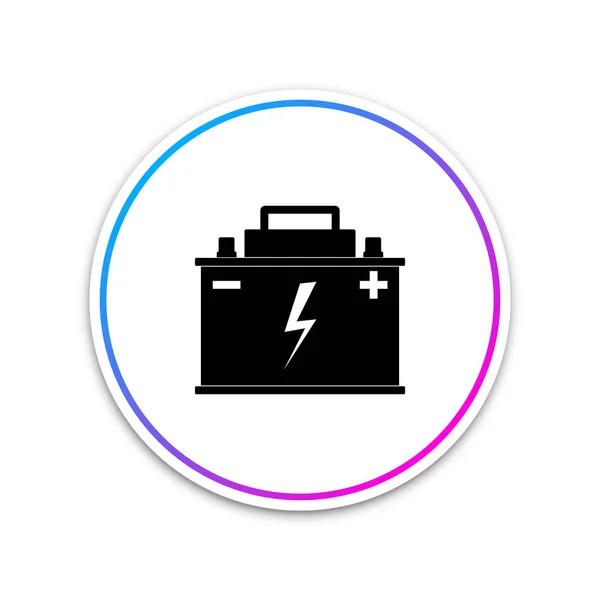 Car battery icon isolated on white background. Accumulator battery energy power and electricity accumulator battery. Lightning bolt symbol. Circle white button. Vector Illustration — Stock Vector