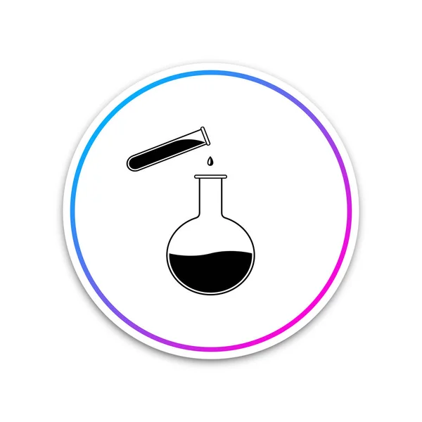 Zkumavku a baňku - chemické laboratorní test ikonu izolovaných na bílém pozadí. Laboratorní sklo znamení. Kruh bílé tlačítko. Vektorové ilustrace — Stockový vektor