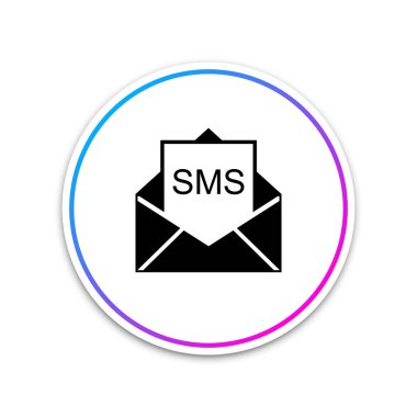 Beyaz arka plan üzerinde izole zarf simgesi. Alınan iletiyi kavramı. Yeni, e-posta gelen ileti, sms. Posta teslim hizmeti. Beyaz daire düğmesi. Vektör çizim