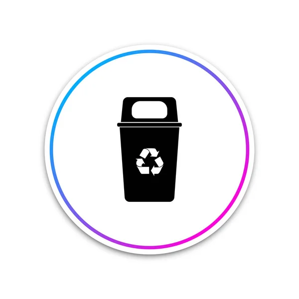 Papelera de reciclaje con icono de símbolo de reciclaje aislado sobre fondo blanco. Icono de bote de basura. Círculo botón blanco. Ilustración vectorial — Archivo Imágenes Vectoriales