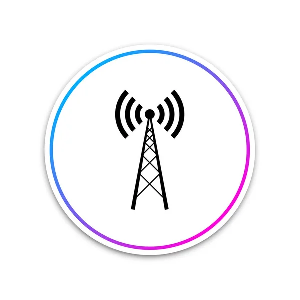 Ícone de antena isolado no fundo branco. Rádio antena sem fios. Tecnologia e rede sinal de antena de rádio. Botão branco do círculo. Ilustração vetorial — Vetor de Stock
