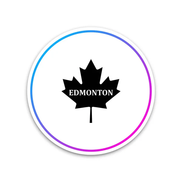 加拿大枫叶与城市名字埃德蒙顿图标查出在白色背景。圆圈白色按钮。矢量插图 — 图库矢量图片