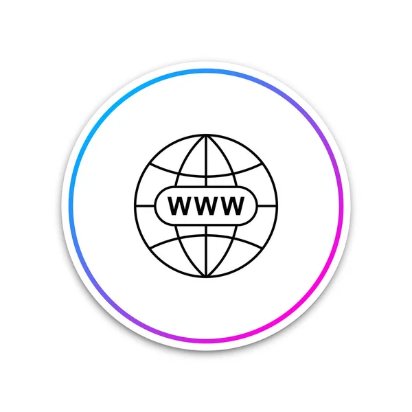 웹 이동 아이콘 흰색 배경에 고립입니다. Www 아이콘입니다. 웹사이트 그림입니다. 월드 와이드 웹 기호입니다. 귀하의 웹 사이트 디자인, 애플 리 케이 션, Ui에 대 한 인터넷 기호. 화이트 원 버튼입니다. 벡터 일러스트 레이 션 — 스톡 벡터