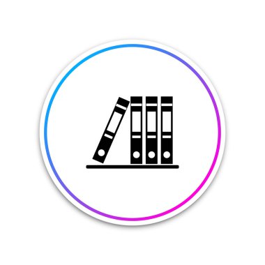 Beyaz arka plan üzerinde izole evrak ve belgeler simgesi olan Office klasörler. Arşiv klasörü işaret. Beyaz daire düğmesi. Vektör çizim