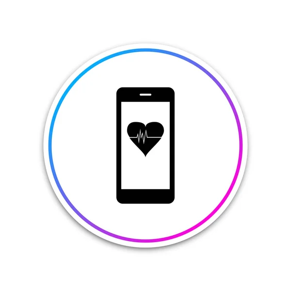 Smartphone con el icono de la función de monitor de frecuencia cardíaca aislado sobre fondo blanco. Círculo botón blanco. Ilustración vectorial — Vector de stock