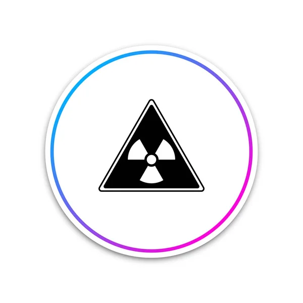 Sinal de triângulo com ícone de símbolo de radiação isolado no fundo branco. Botão branco do círculo. Ilustração vetorial —  Vetores de Stock