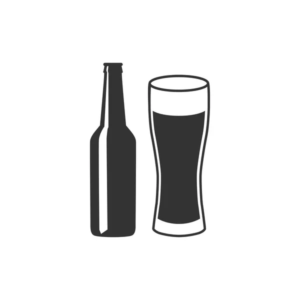 Garrafa de cerveja e ícone de vidro isolado. Símbolo da bebida alcoólica. Design plano. Ilustração vetorial — Vetor de Stock