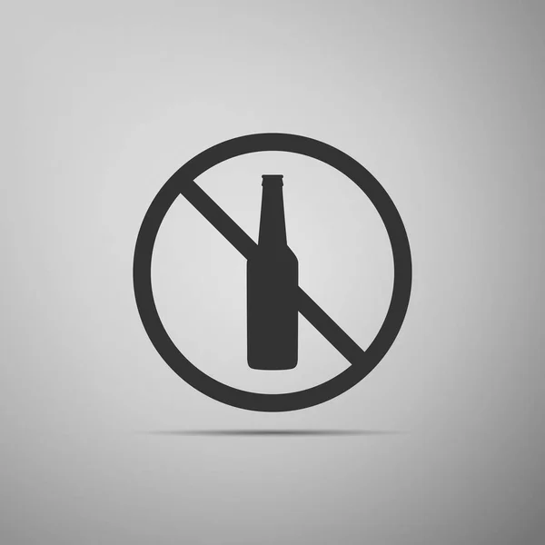 Kein Alkohol-Symbol auf grauem Hintergrund. Alkoholverbot. verbotenes Symbol mit Bierflaschenglas. flache Bauweise. Vektorillustration — Stockvektor