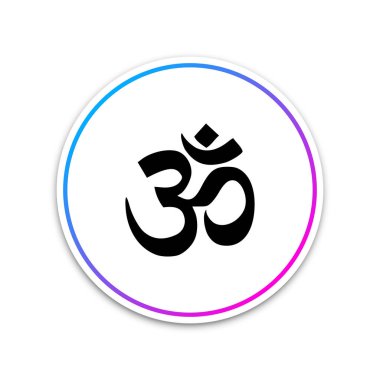 OM veya Aum Hint kutsal ses simgesi beyaz arka plan üzerinde. Budizm ve Hinduizm dinin sembolü. Brahma, Vişnu ve Shiva ilahi Triad'ın sembolü. Beyaz daire düğmesi. Vektör çizim