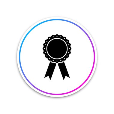 Beyaz arka plan üzerinde izole kurdele simgesi ile madalya rozet. Beyaz daire düğmesi. Vektör çizim