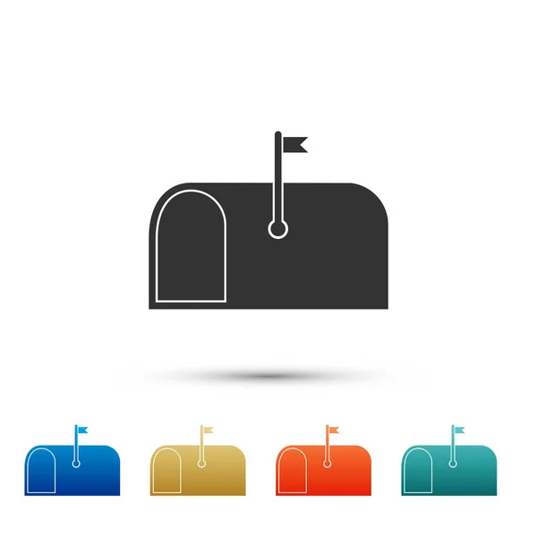 Mail box icon isolated on white background. Mailbox icon. Mail postbox on pole with flag. Set elements in color icons. Vector Illustration — Stock Vector