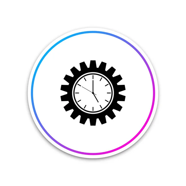 Icono del engranaje del reloj aislado sobre fondo blanco. Círculo botón blanco. Ilustración vectorial — Archivo Imágenes Vectoriales