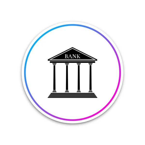 Bankovní budova ikonu izolovaných na bílém pozadí. Kruh bílé tlačítko. Vektorové ilustrace — Stockový vektor