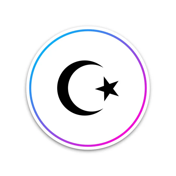 Stern und Halbmond - Symbol des Islams auf weißem Hintergrund. Symbol der Religion. Kreis weißer Knopf. Vektorillustration — Stockvektor