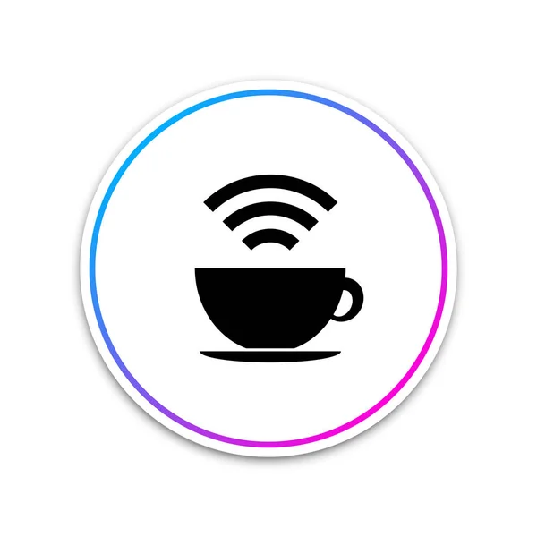 Cafetería con icono de zona Wi-Fi gratis aislado sobre fondo blanco. Señal de conexión a Internet. Círculo botón blanco. Ilustración vectorial — Vector de stock