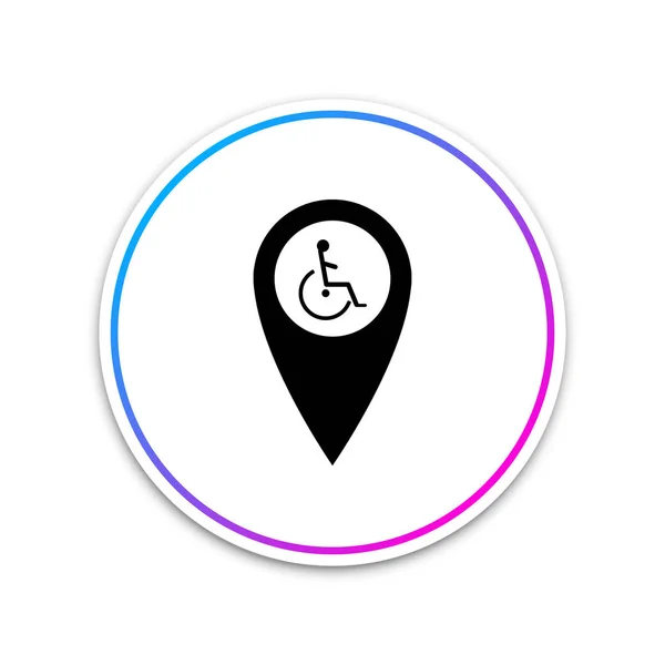 Handicap disabilitato nell'icona del puntatore della mappa isolato su sfondo bianco. Simbolo non valido. Cerchio pulsante bianco. Illustrazione vettoriale — Vettoriale Stock