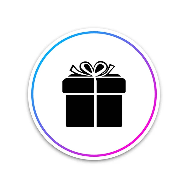Gift box icon isolated on white background. Circle white button. Vector Illustration — Stock Vector