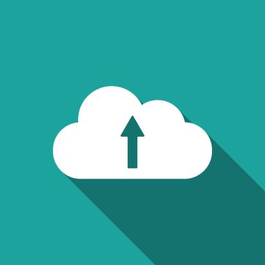 Bulut yükleme simgesi uzun gölge ile yalıtılmış. Düz tasarım. Vektör Illustration