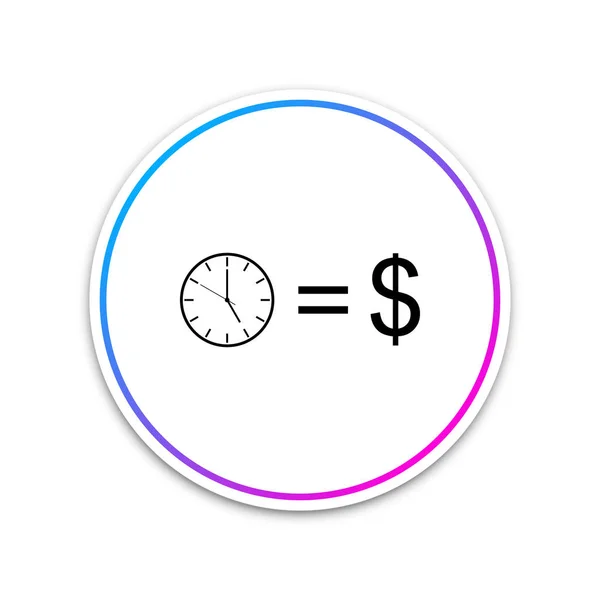 Czas to znak pieniądz wyizolowany na białym tle. Pieniądze to czas. Efektywne zarządzanie czasem. Konwertuj czas na pieniądze. Koło biały przycisk. Ilustracja wektorowa — Wektor stockowy
