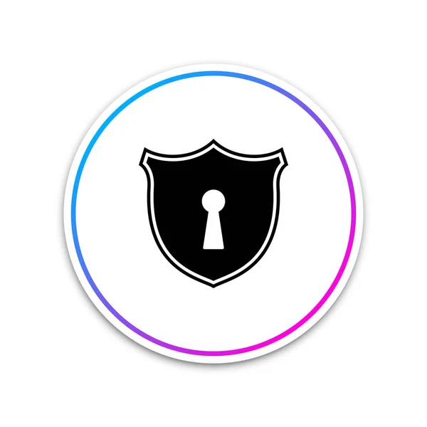 Shield with keyhole icon isolated on white background. Protection and security concept. Safety badge icon. Privacy banner. Defense tag. Circle white button. Vector Illustration — Stock Vector