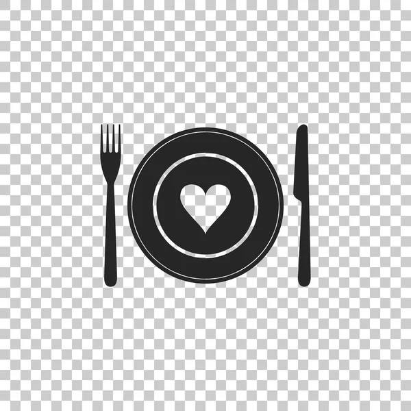 Szív a tányéron, Villa és a kés ikon izolált átlátszó háttér. Boldog Valentin-napot. Lapos kialakítás. Vektoros illusztráció — Stock Vector