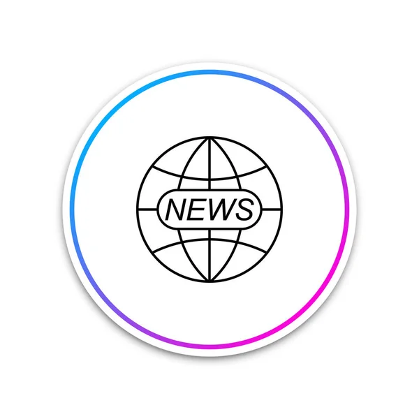 Welt und globales Nachrichtenkonzept-Symbol isoliert auf weißem Hintergrund. Weltsymbol. Nachrichtenschild-Symbol. Journalismus Thema, Live-Nachrichten. Kreis weißer Knopf. Vektorillustration — Stockvektor