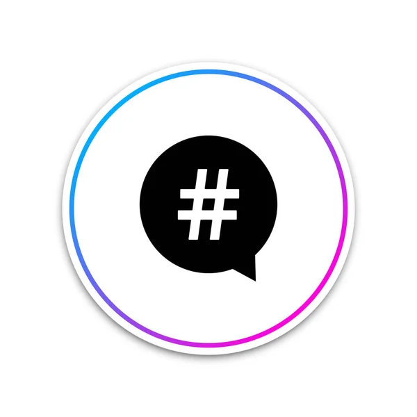 Hashtag en el icono del círculo aislado sobre fondo blanco. Símbolo de medios sociales, concepto de signo numérico, medios sociales, micro blogging pr popularidad. Círculo botón blanco. Ilustración vectorial — Vector de stock