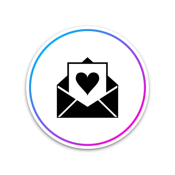 Kuvert med Valentine Heart ikon isolerad på vit bakgrund. Brev kärlek och romantik. Cirkel vit knapp. Vektor illustration — Stock vektor