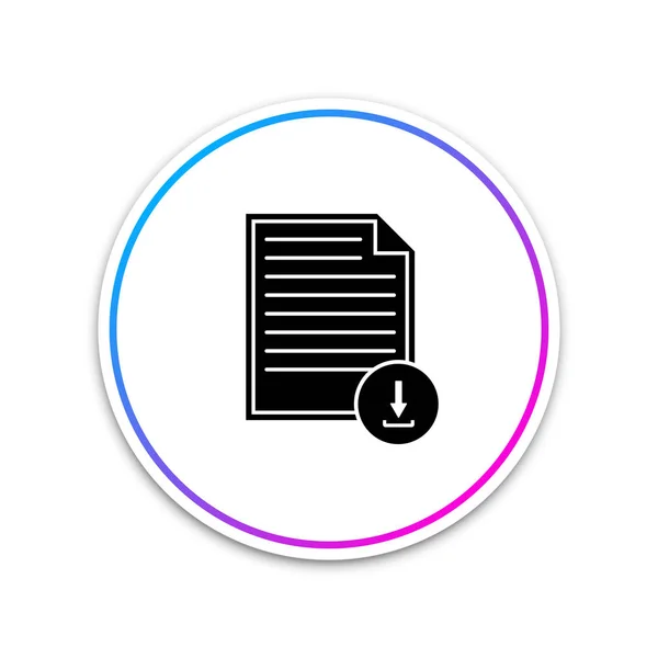 白い背景に分離されたダウンロード記号アイコン付きの文書。ファイルドキュメントシンボル。白いボタンを丸で囲みます。ベクターイラスト — ストックベクタ