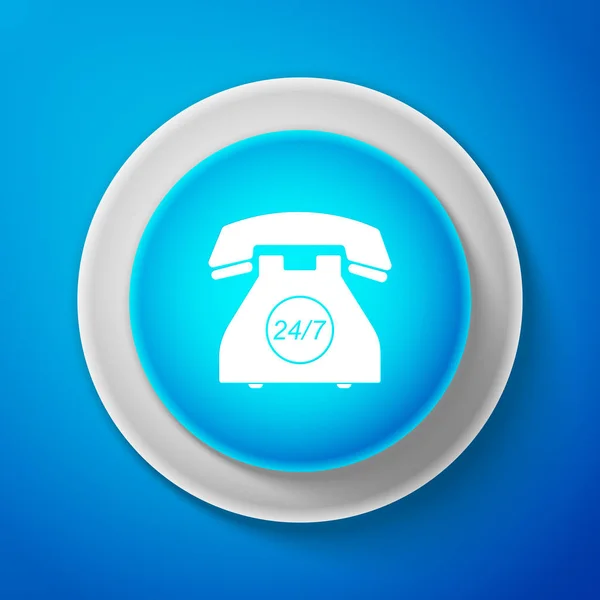 Telefon 24 timmar support ikon isolerad på blå bakgrund. Call-Center för kund support hela dagen. Full service dygnet runt. Öppet 24 timmar om dygnet och 7 dagar i veckan. Cirkel blå knapp. Vektor illustration — Stock vektor