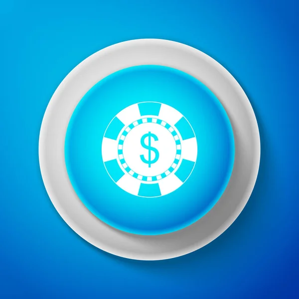 Casino chip y símbolo de dólar icono aislado sobre fondo azul. Círculo botón azul. Ilustración vectorial — Archivo Imágenes Vectoriales