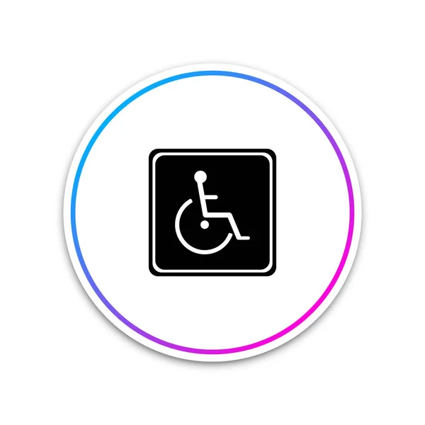 Icona handicap disabilitata isolata su sfondo bianco. Segno di handicap della sedia a rotelle. Cerchio pulsante bianco. Illustrazione vettoriale — Vettoriale Stock