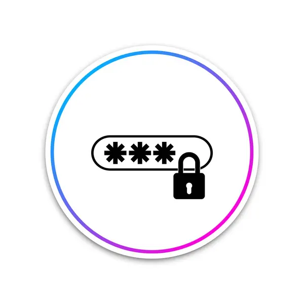 白い背景に分離されたパスワード保護アイコン。白いボタンを丸で囲みます。ベクターイラスト — ストックベクタ