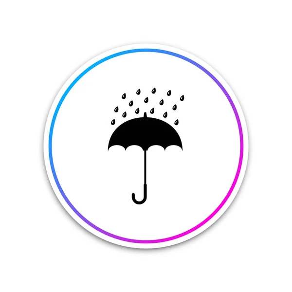 Ikona deštníku a deště je izolována na bílém pozadí. Tlačítko s bílým kroužkem. Vektorová ilustrace — Stockový vektor