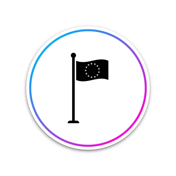 Drapeau de l'Union européenne icône isolée sur fond blanc. Symbole du cercle européen. Agitant le drapeau de l'UE sur un poteau métallique. Cercle bouton blanc. Illustration vectorielle — Image vectorielle